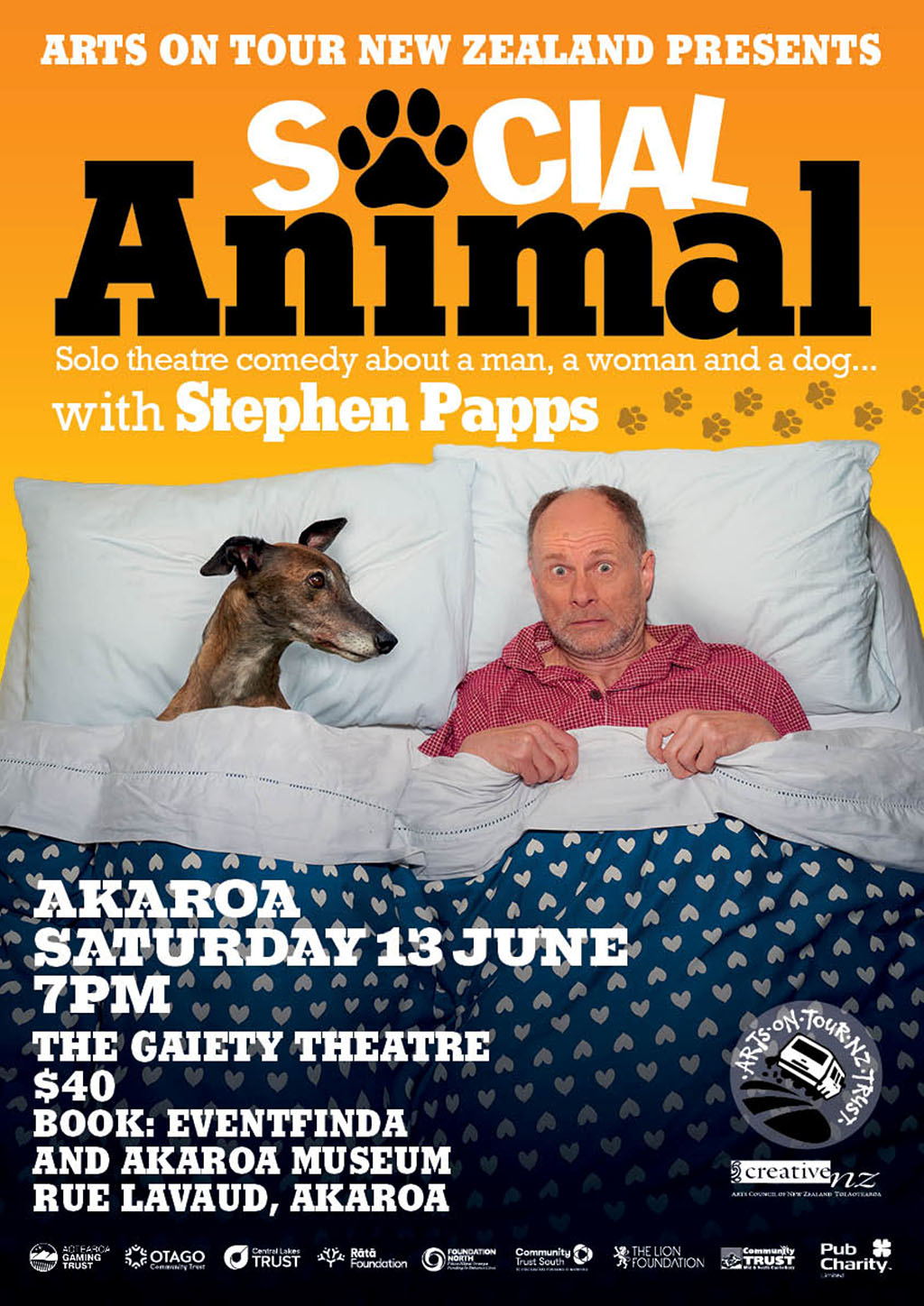 man and dog in bed comedy show